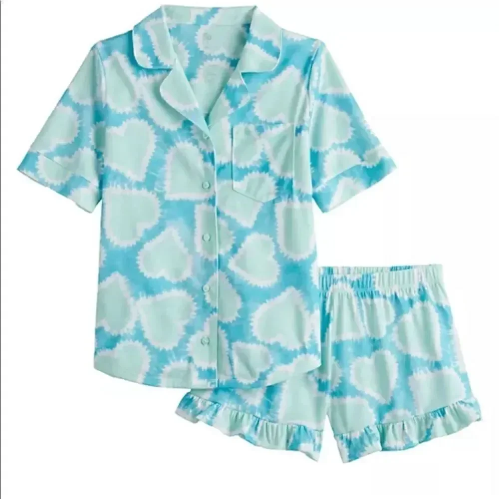 SO Girl's Size 7 Top and Shorts Pajama Set - Heart Design